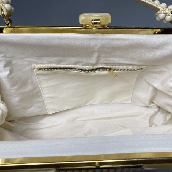 Vintage JEM Handbag Lucite Beaded Hand-Made British Hong Kong Cream Mid Century - Picture 11 of 16